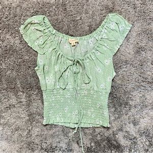 PacSun LA Hearts Peasant Floral Crop Top